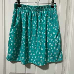 Rosebud Turquoise A-Line Skirt with White Pattern